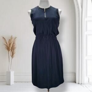 Fabiana Filippi Navy Beaded Zip Neck Dress Italy Viscose Elastic M